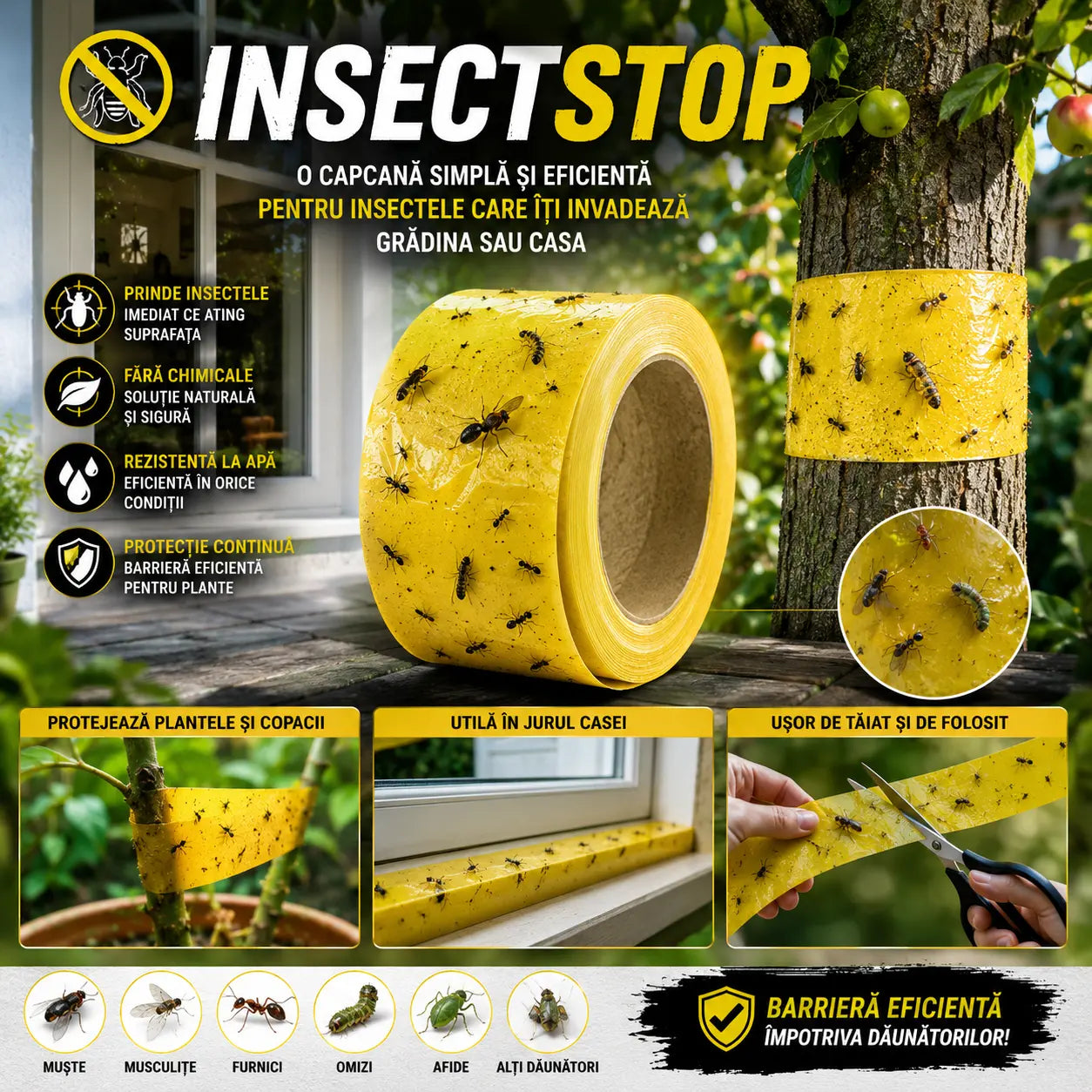 Bandă Adezivă pentru Prinderea Insectelor